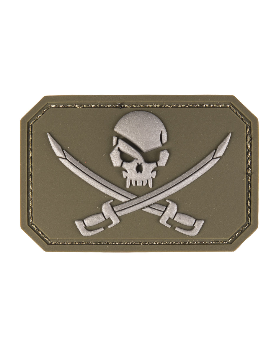 Merkki 3 D SKULL W SWORDS PVC tarrakiinnityksellä-1