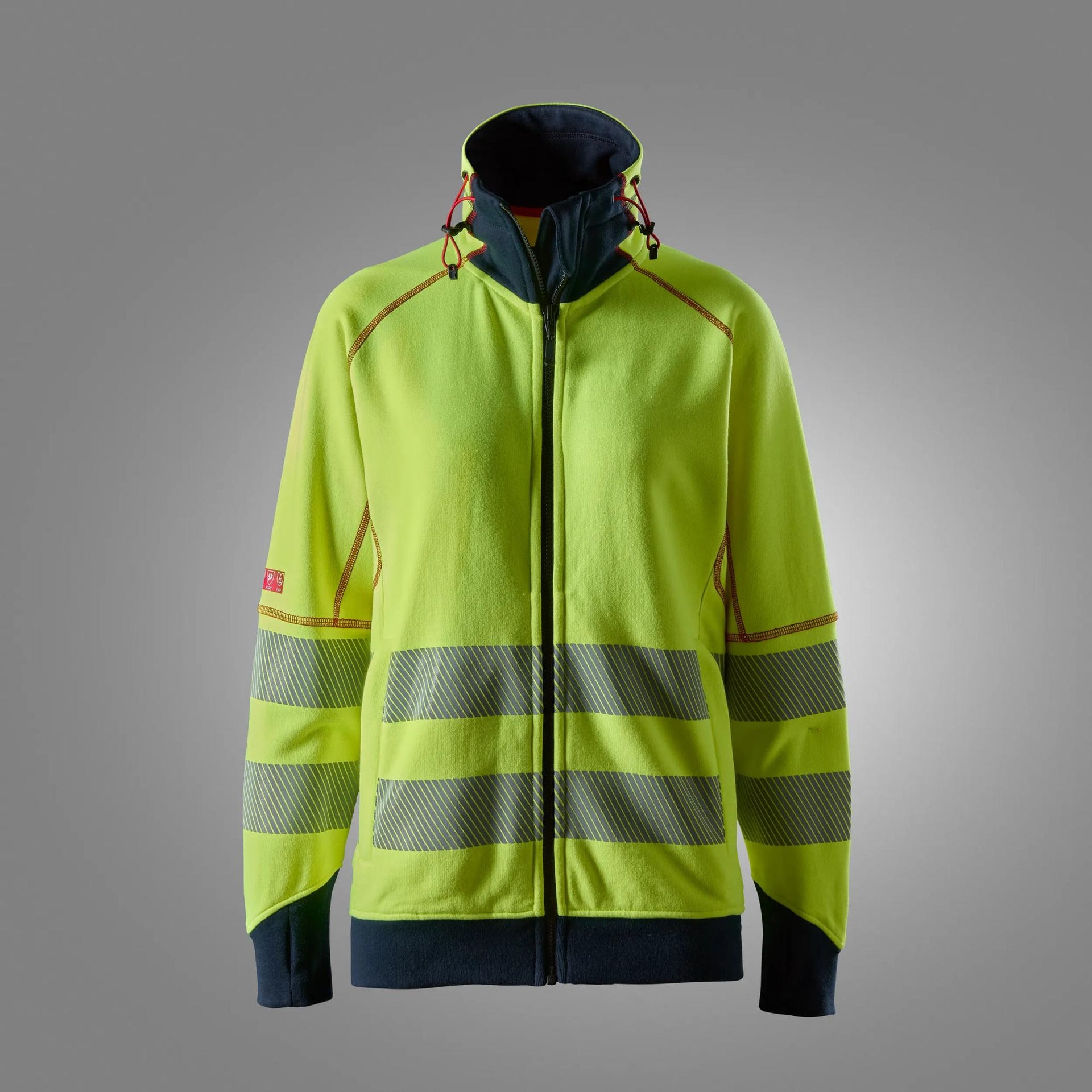 ProtecWork, naisten valokaarisuojattu vetoketjullinen huomiocollegetakki, lk 3/2 - High Visibility Yellow/Navy