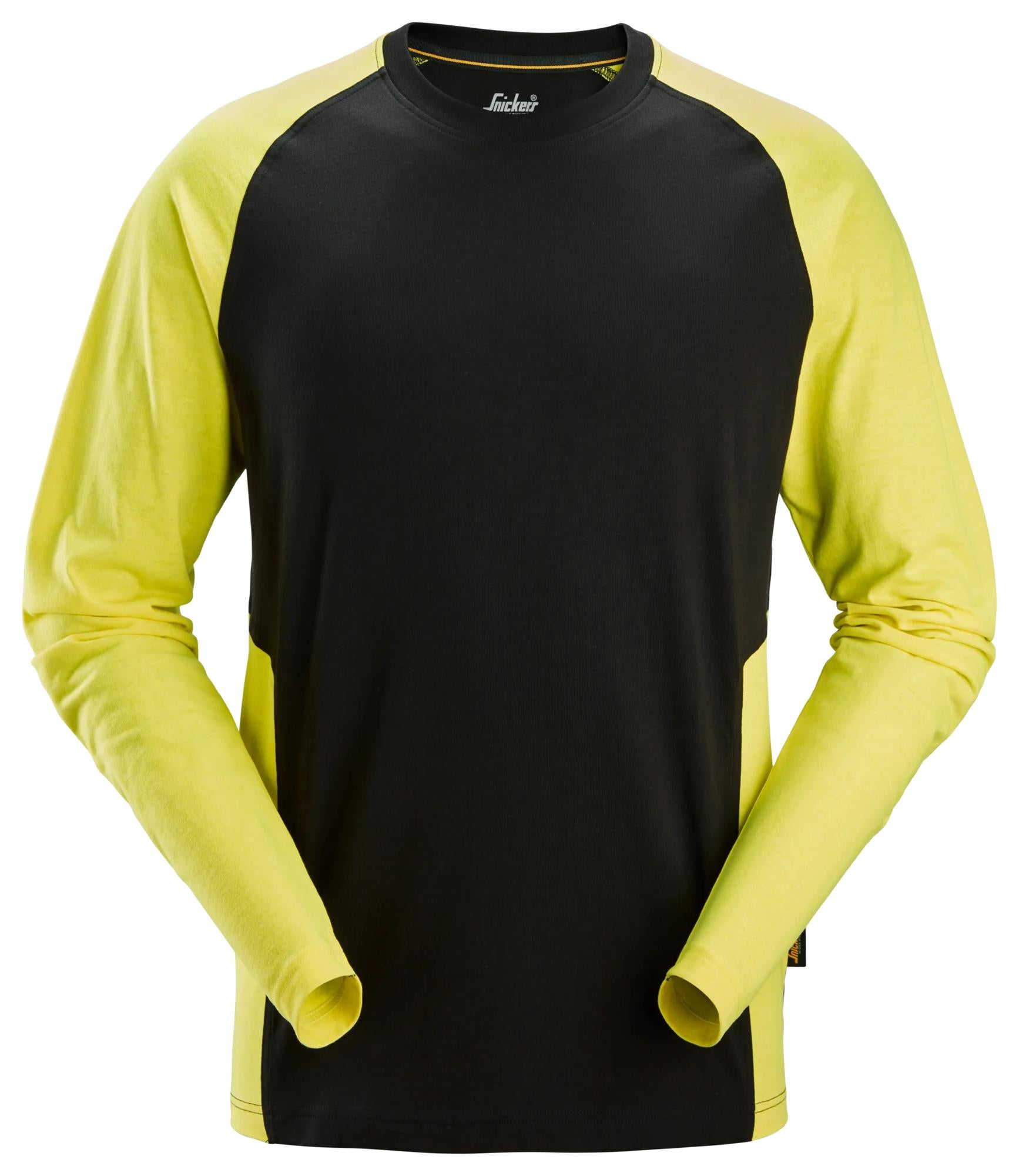 Kaksivärinen pitkähihainen t-paita - Black/Neon Yellow