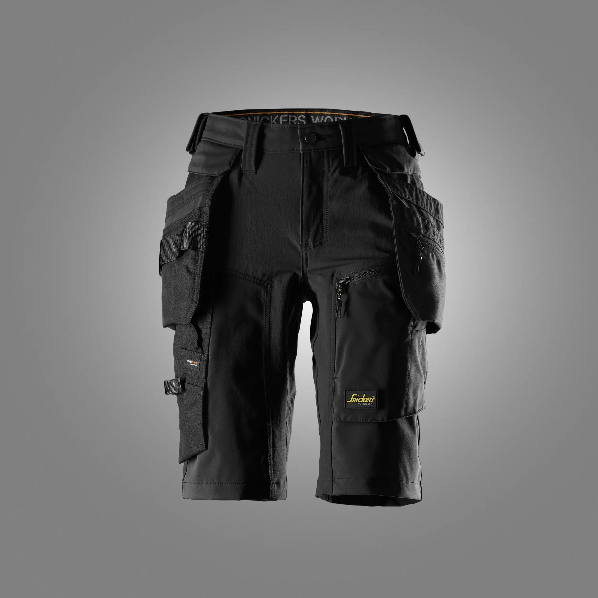 Naisten stretch-työshortsit irrotettavilla riipputaskuilla - Black/Black