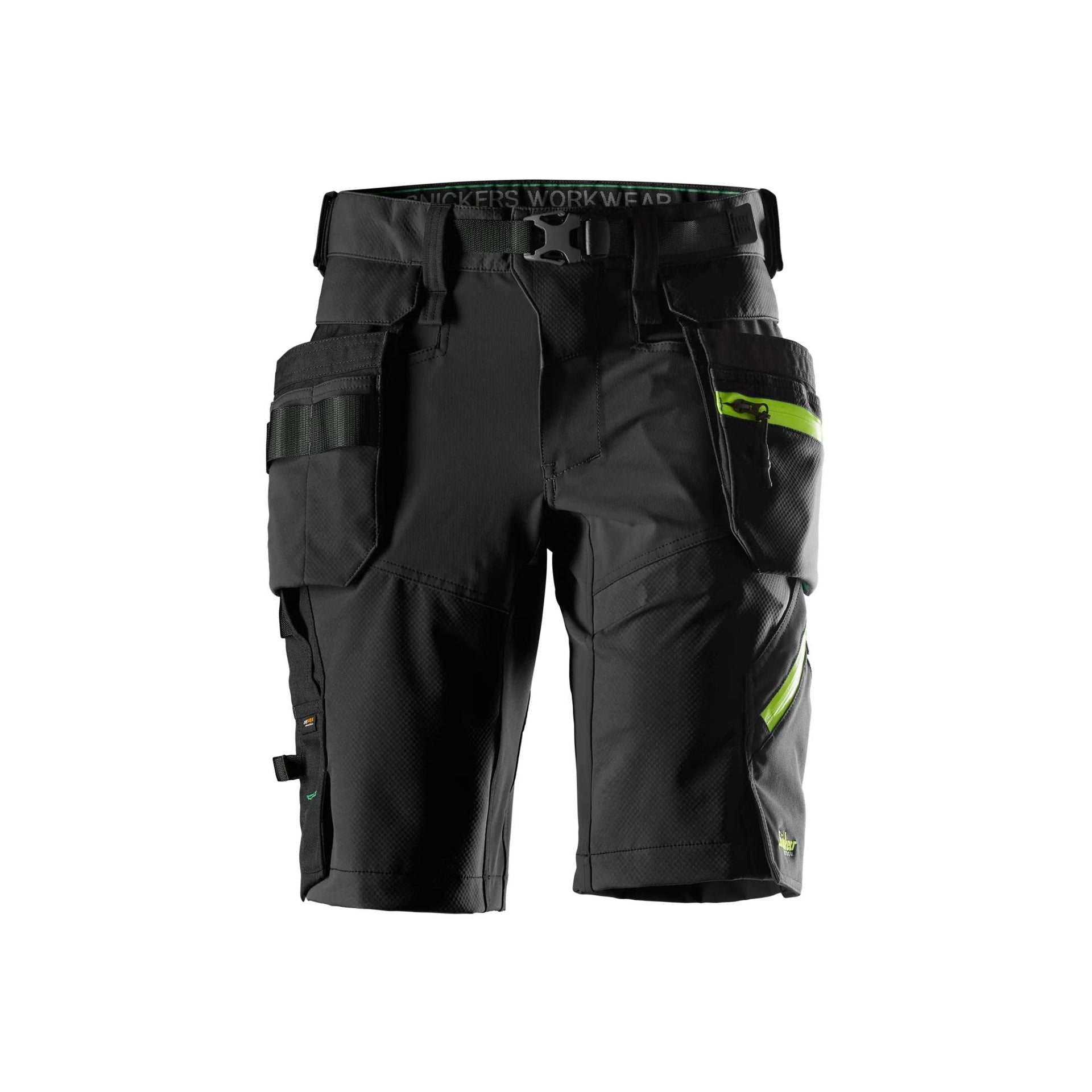 Stretch-työshortsit irrotettavilla riipputaskuilla - Black/Neon Yellow