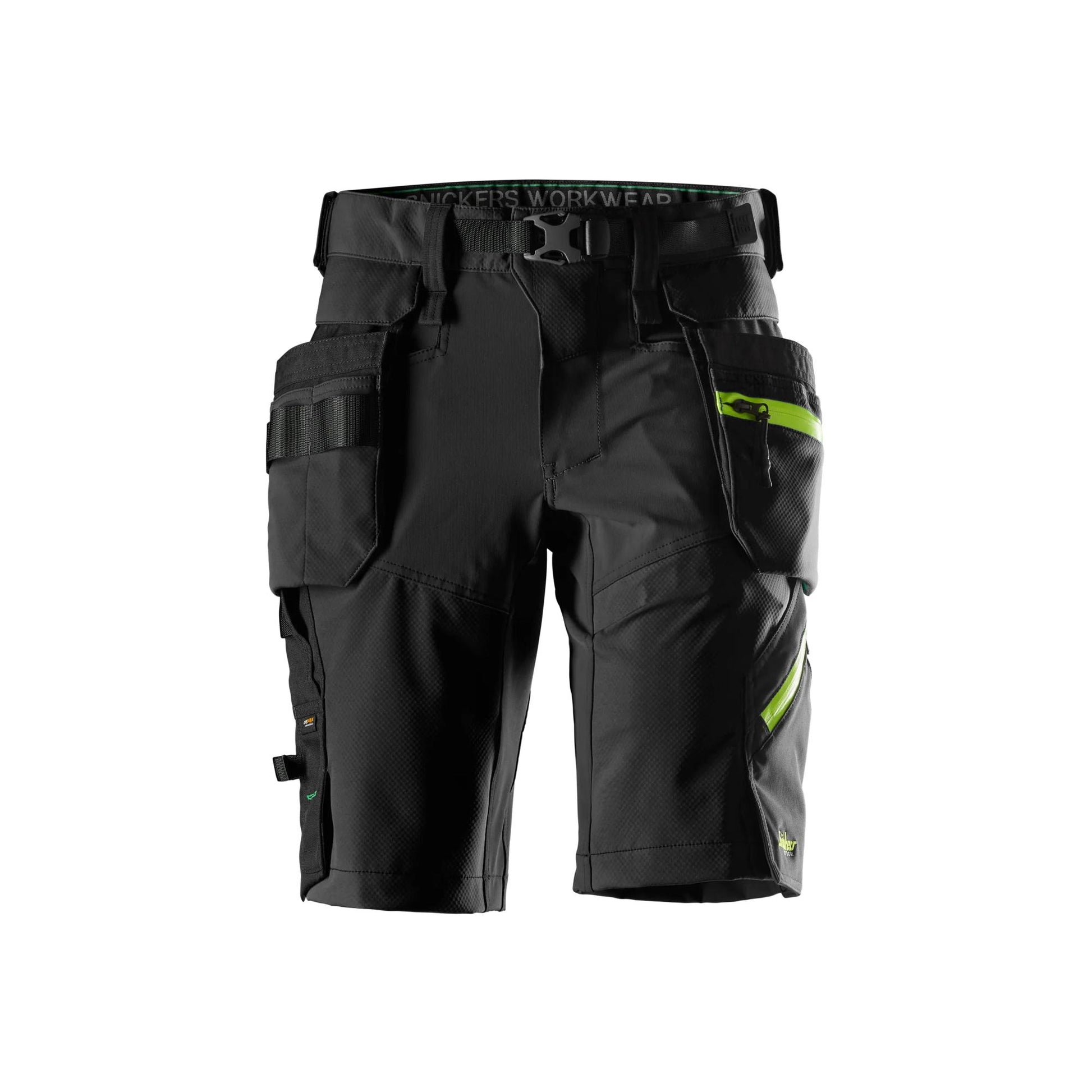 Stretch-työshortsit irrotettavilla riipputaskuilla - Black/Neon Yellow