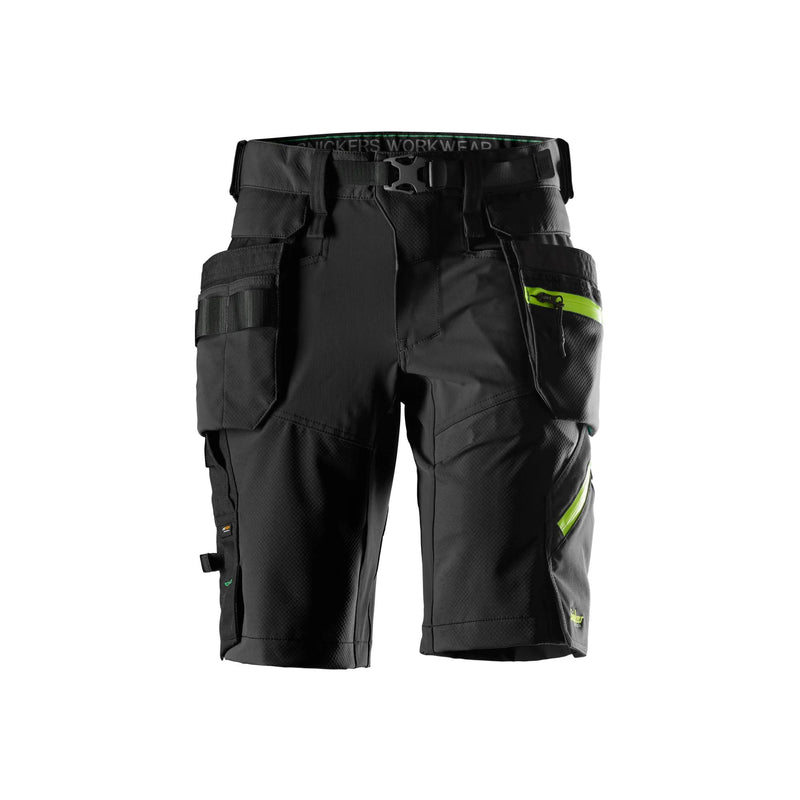 Stretch-työshortsit irrotettavilla riipputaskuilla - Black/Neon Yellow