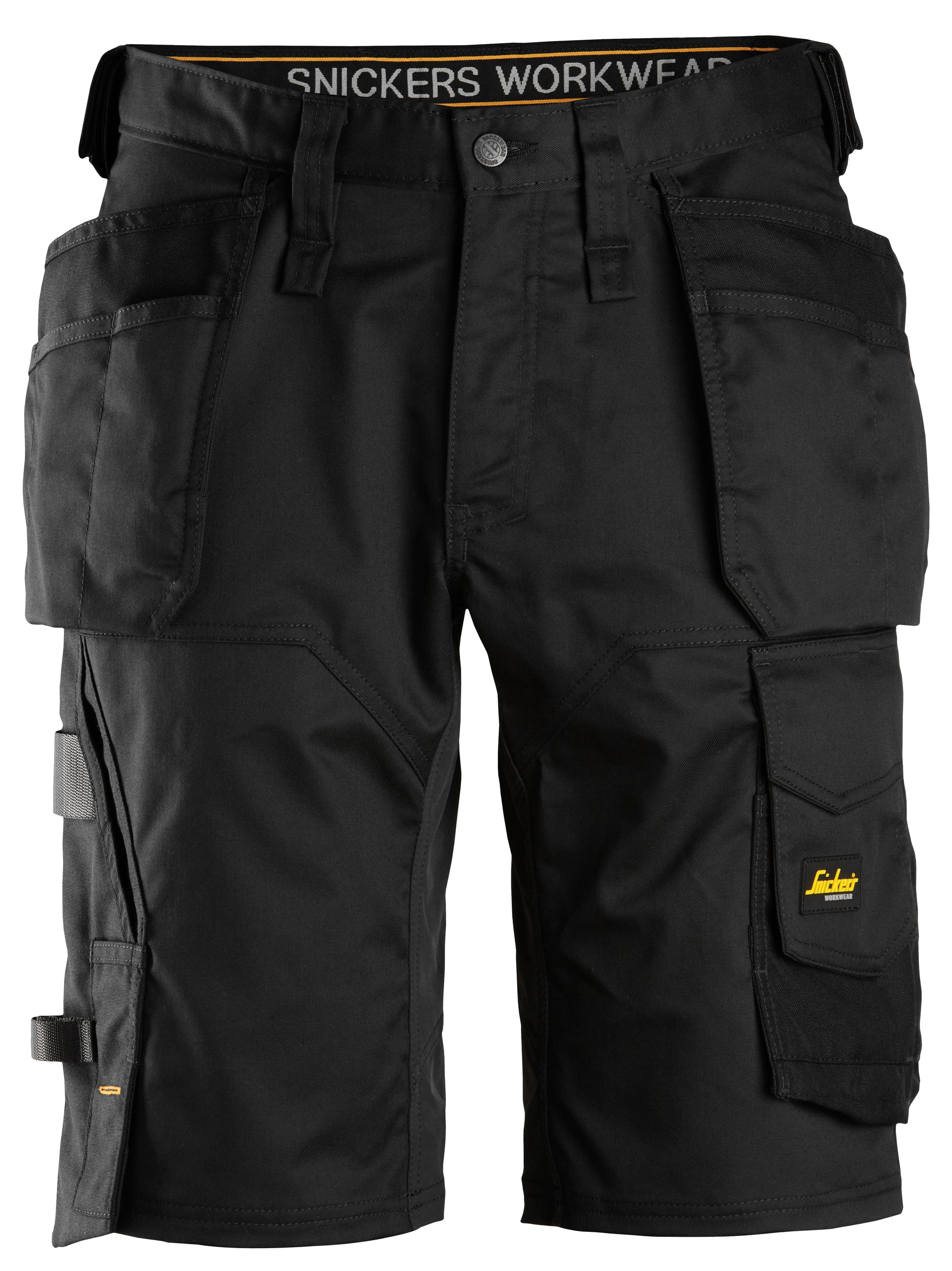Väljän malliset stretch-työshortsit riipputaskuilla - Black/Black