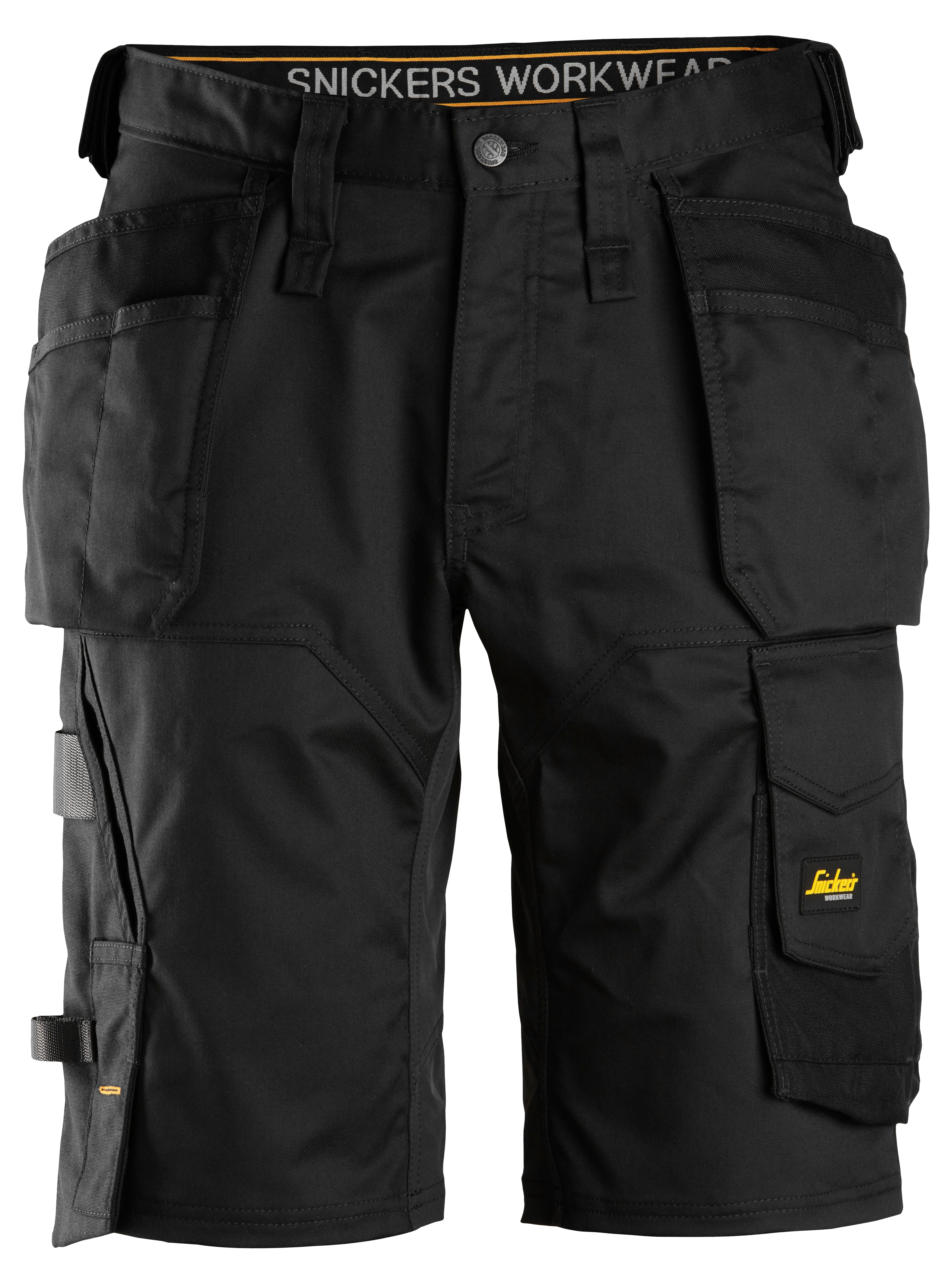 Väljän malliset stretch-työshortsit riipputaskuilla - Black/Black