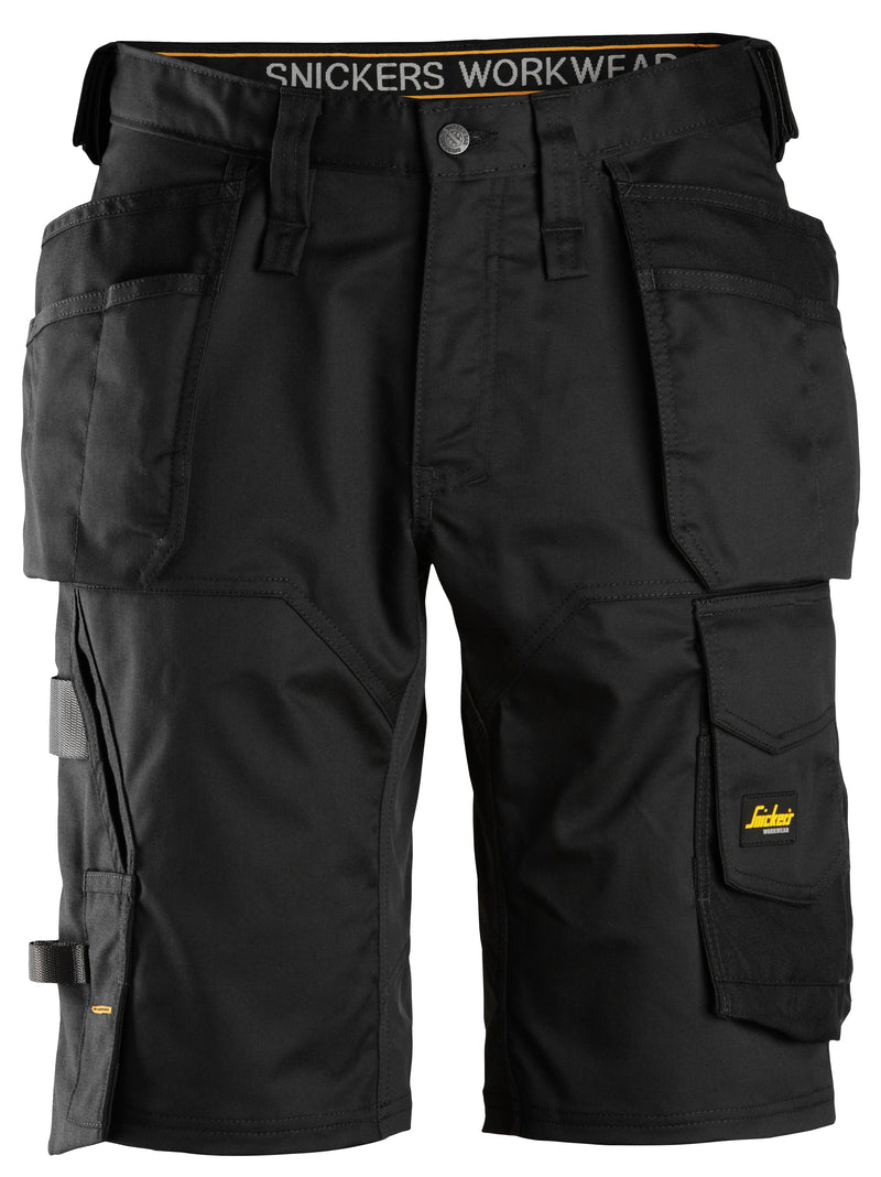 Väljän malliset stretch-työshortsit riipputaskuilla - Black/Black