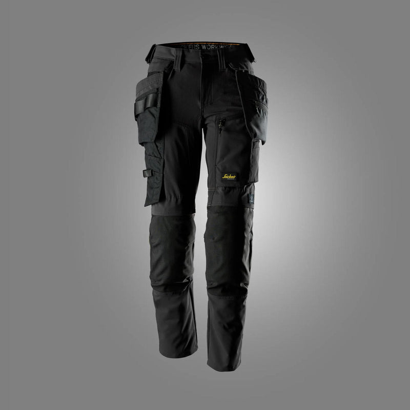Naisten stretch-työhousut irrotettavilla riipputaskuilla - Black/Black