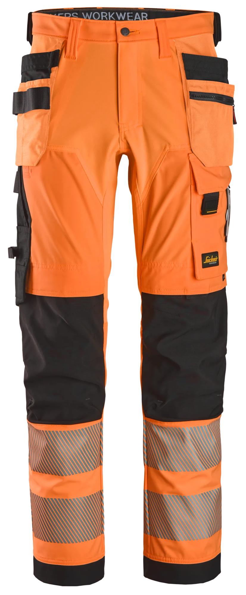 luokka 2, 4-suuntaan joustavat työhousut riipputaskuilla - High Visibility Orange/Black