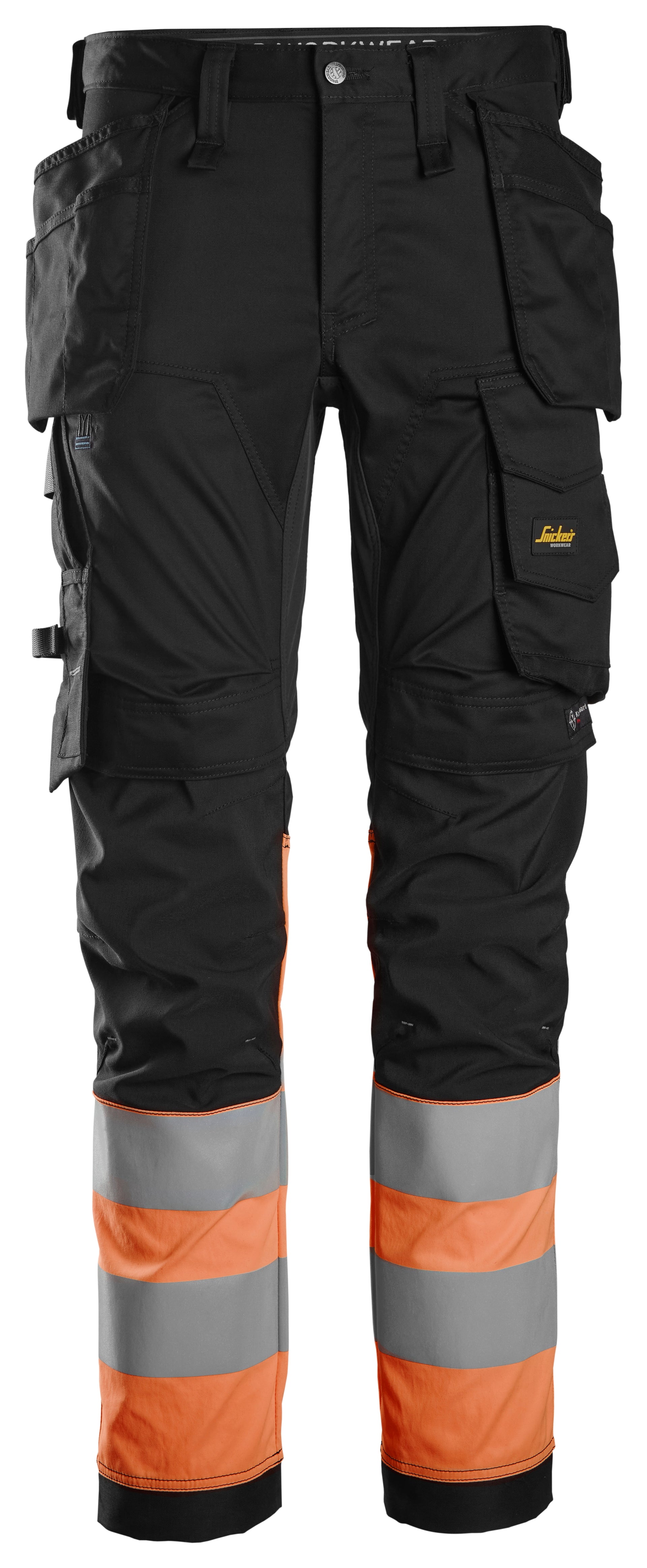 luokka 1, joustavat housut riipputaskuilla - Black/High Visibility Orange