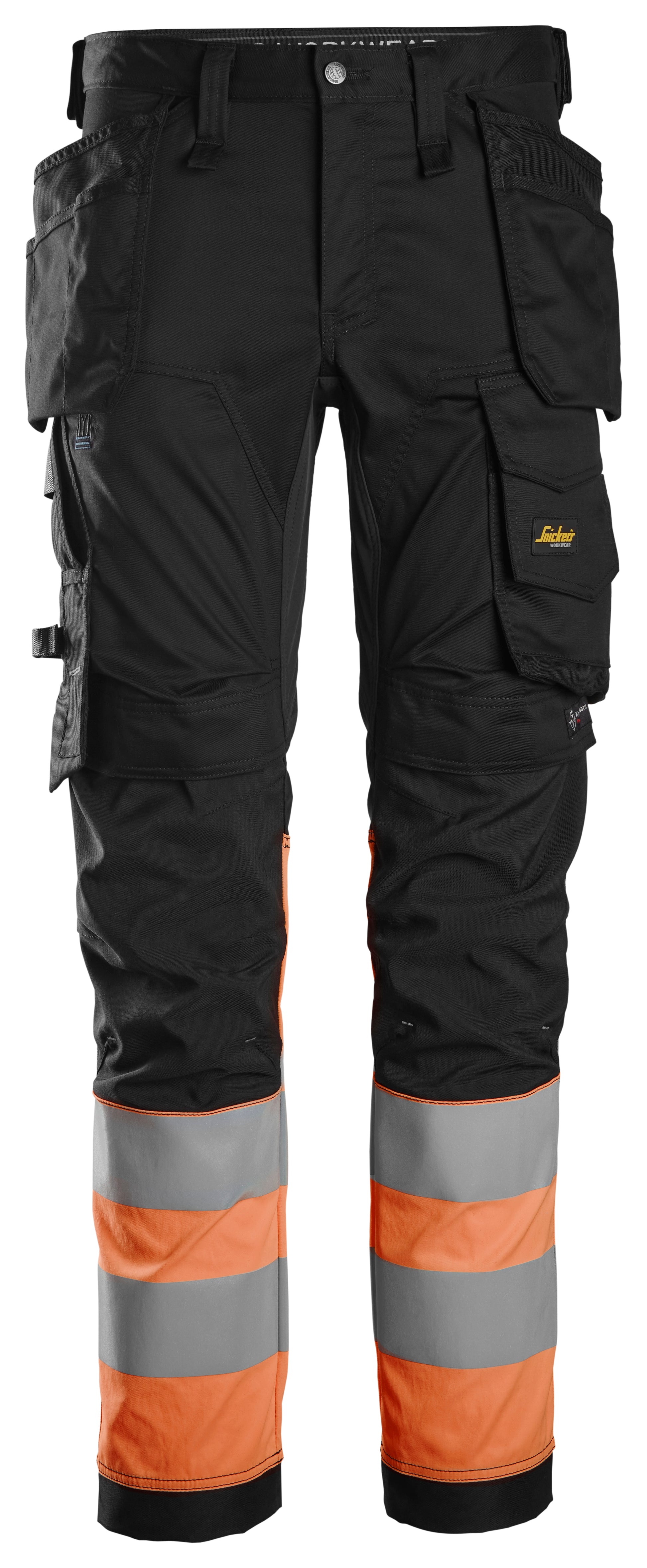 luokka 1, joustavat housut riipputaskuilla - Black/High Visibility Orange