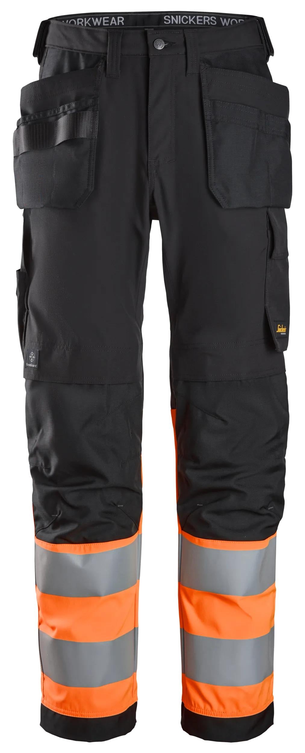luokka 1, työhousut riipputaskuilla - Black/High Visibility Orange