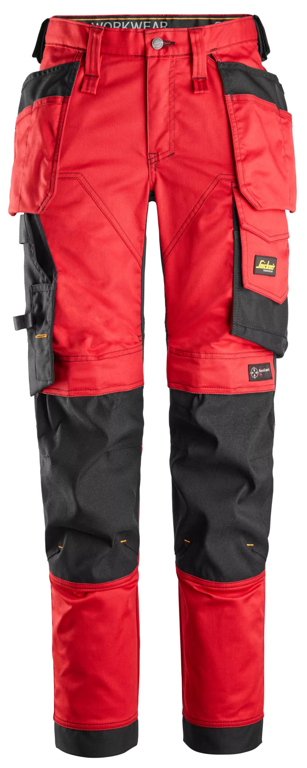 Naisten stretch-housut riipputaskuilla - Chili Red/Black