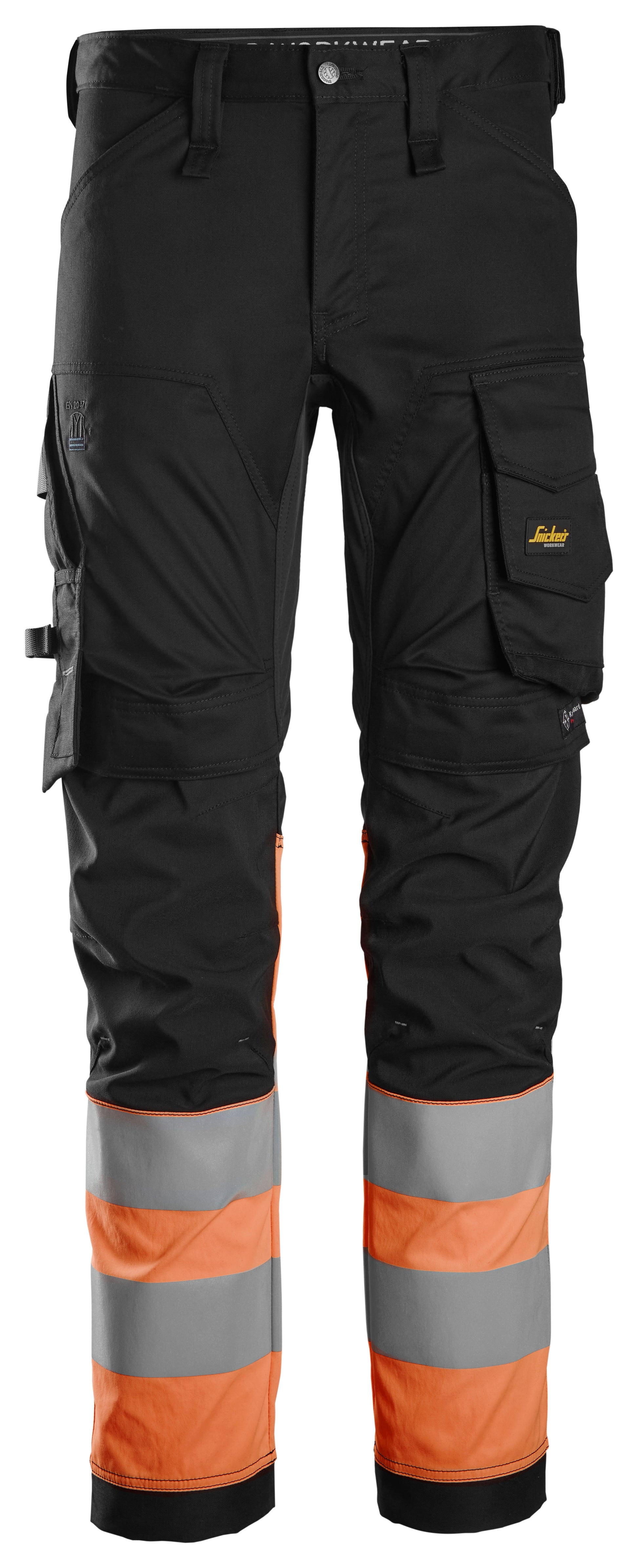 luokka 1, joustavat housut - Black/High Visibility Orange