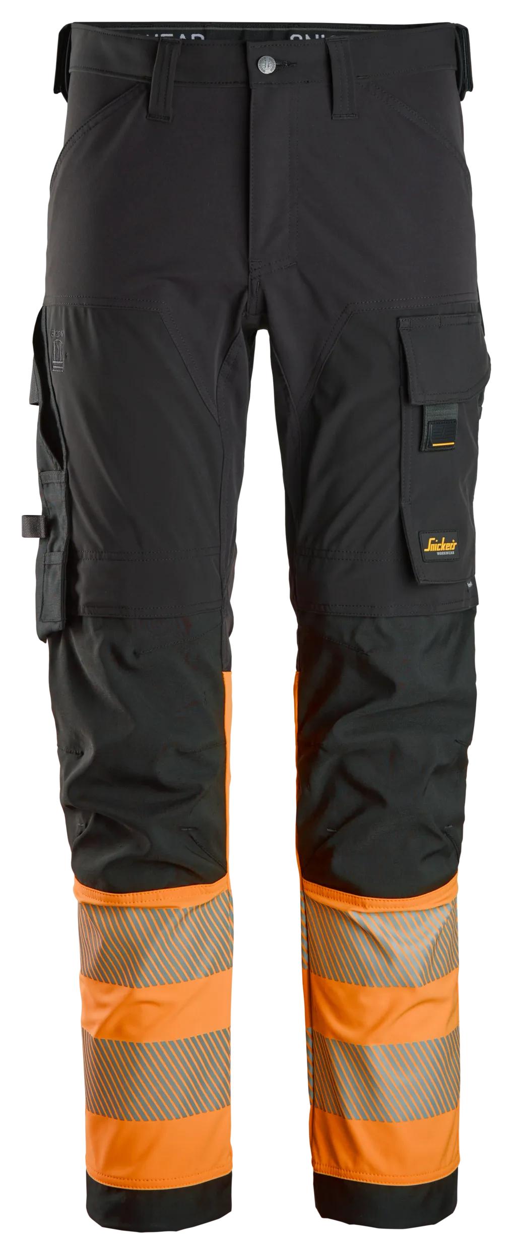 luokka 1, 4-suuntaan joustavat työhousut - Black/High Visibility Orange