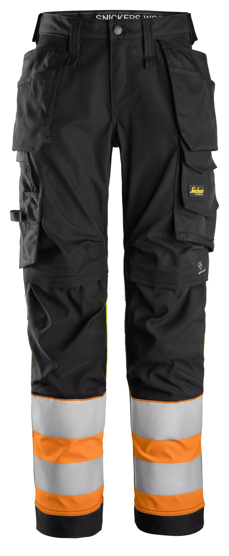 luokka 1, naisten stretch-housut riipputaskuilla - Black/High Visibility Orange