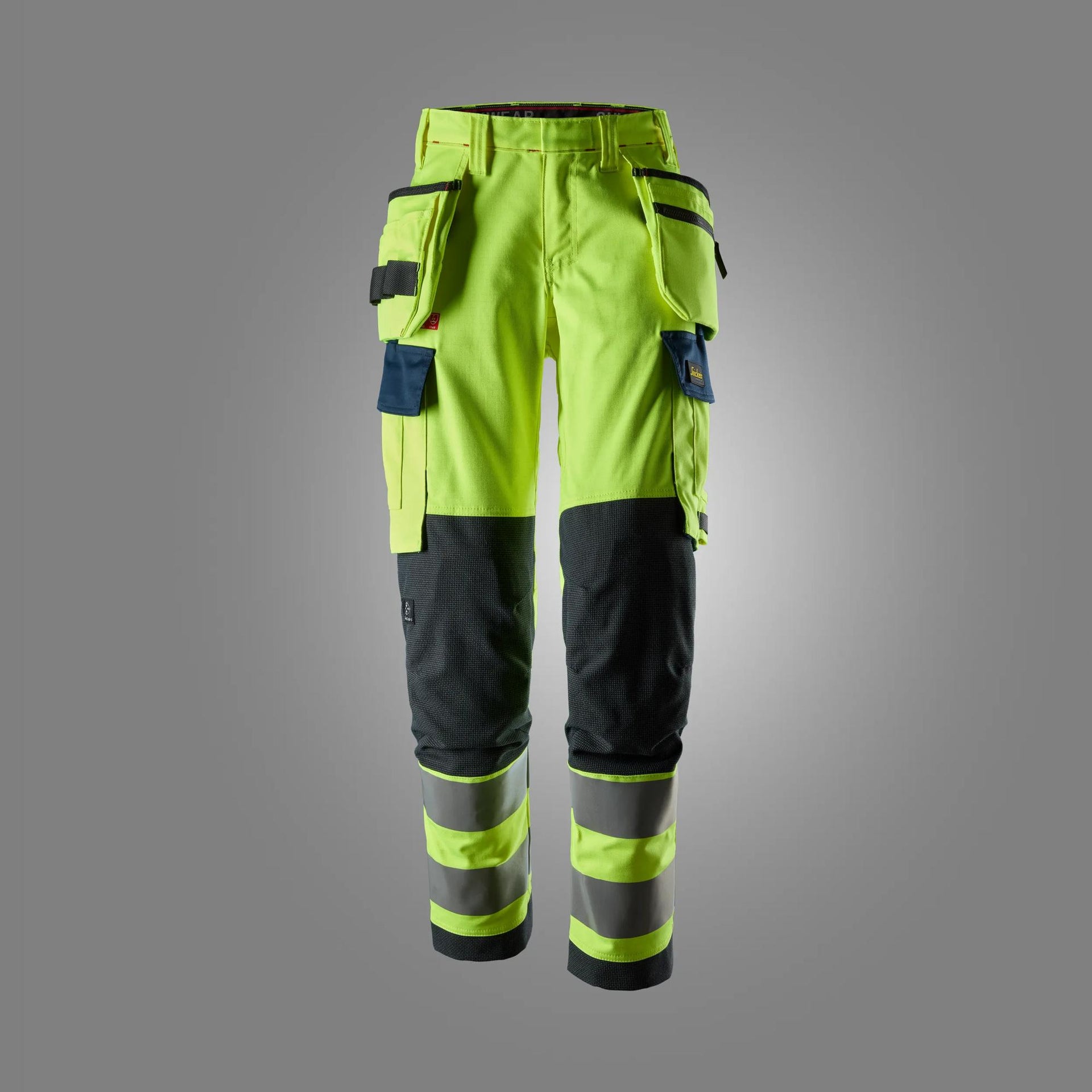 ProtecWork, naisten stretch-huomiotyöhousut riipputaskuilla, luokka 2 - High Visibility Yellow/Navy
