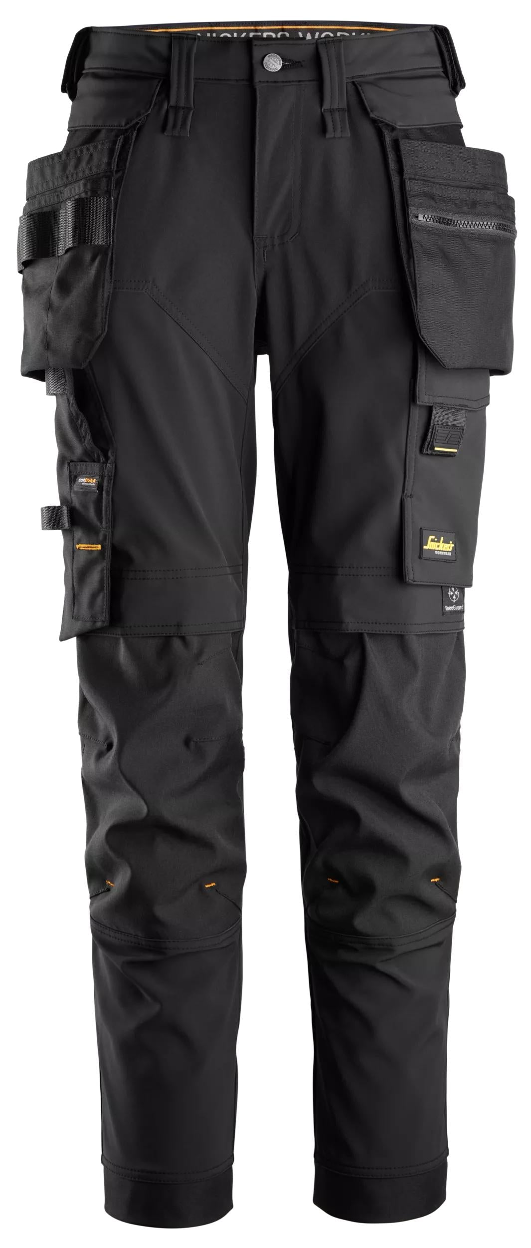 Naisten 4-suuntaan joustavat stretch-työhousut irrotettavilla riipputaskuilla - Black/Black