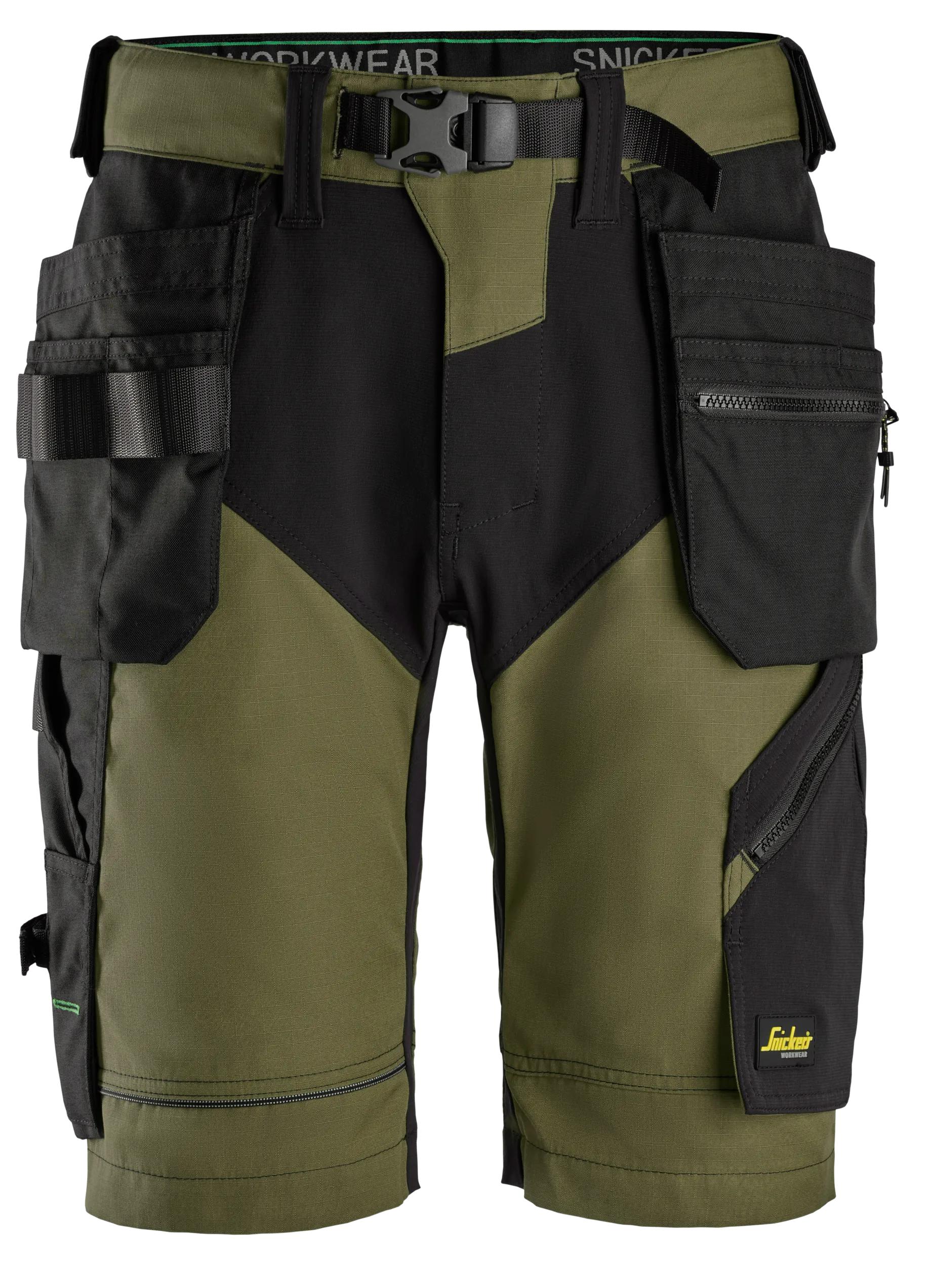 Työshortsit riipputaskuilla - Khaki Green/Black