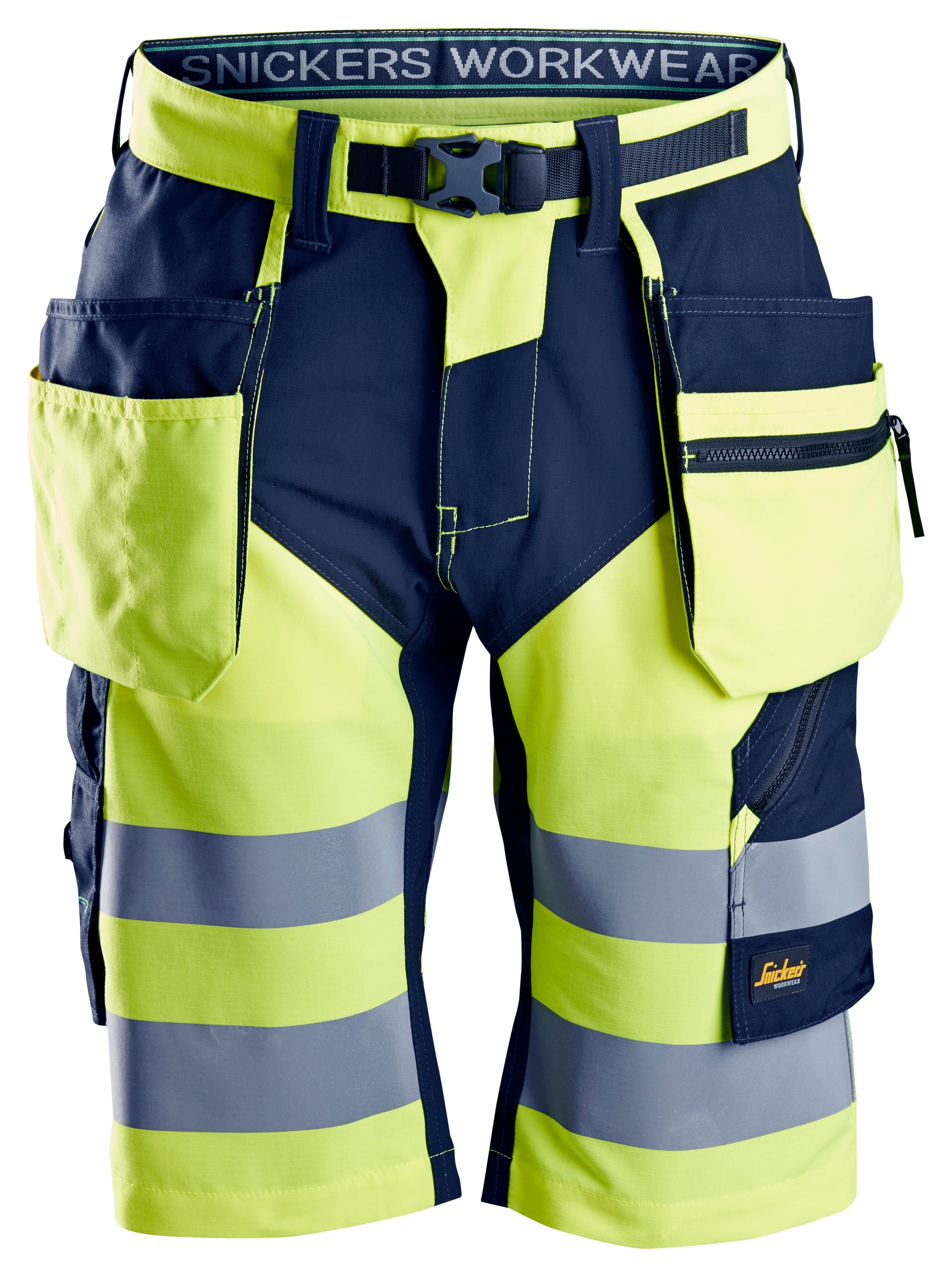 Huomiotyöshortsit riipputaskuilla, lk 1 - High Visibility Yellow/Navy