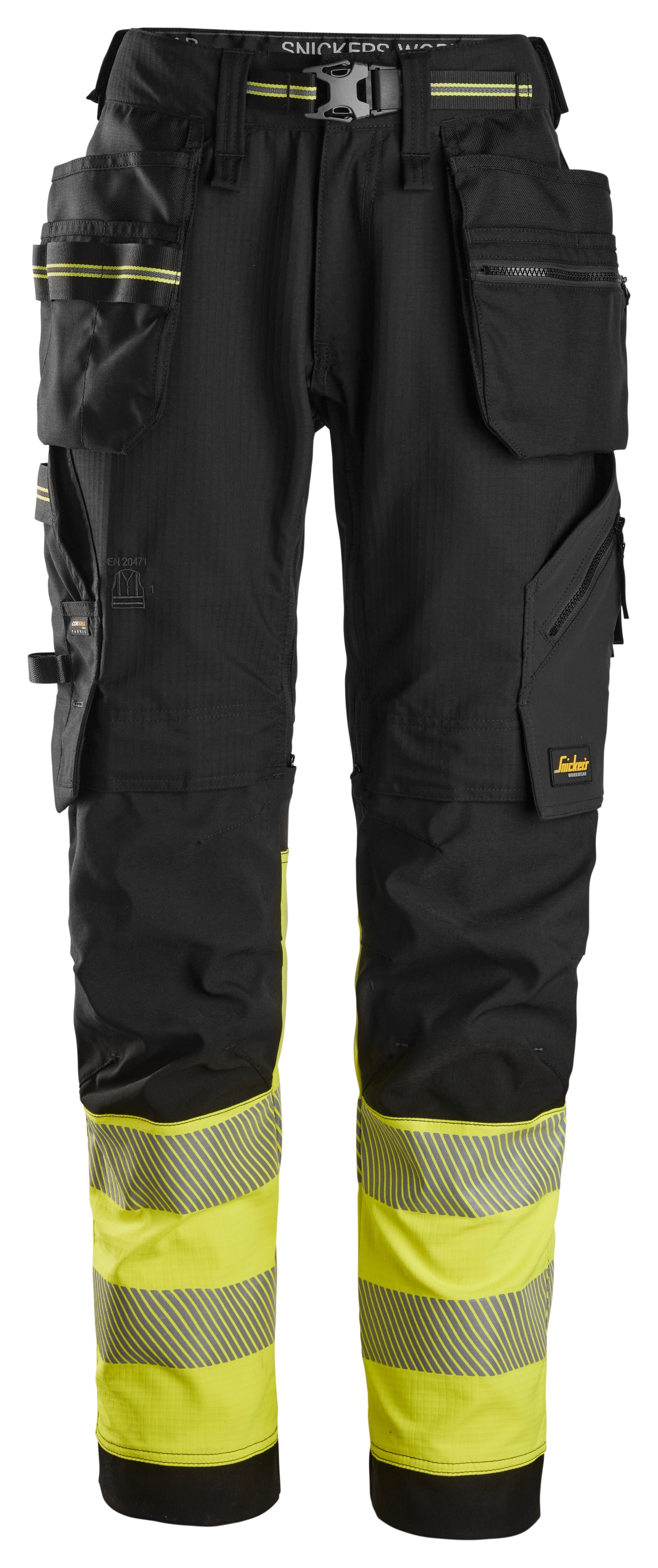 luokka 1, joustavat housut riipputaskuilla - Black/High Visibility Yellow