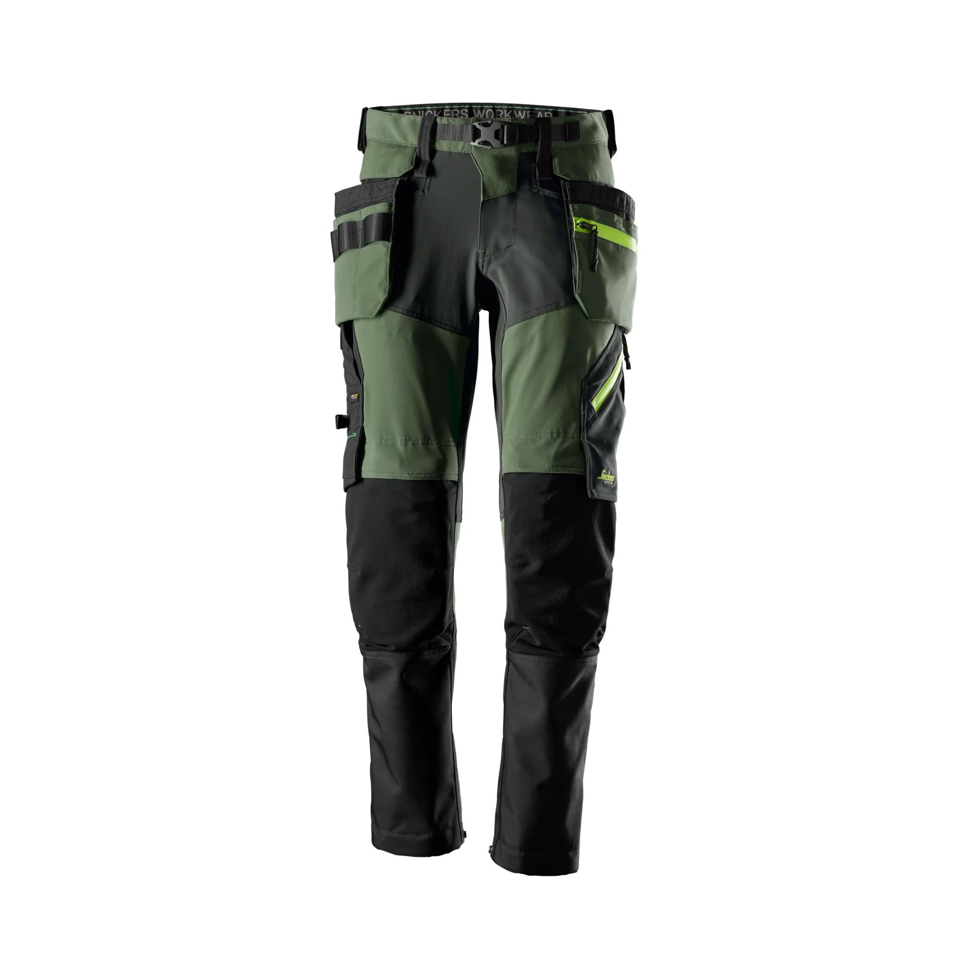 Softshell-stretch-työhousut irrotettavilla riipputaskuilla - Khaki Green/Steel Grey