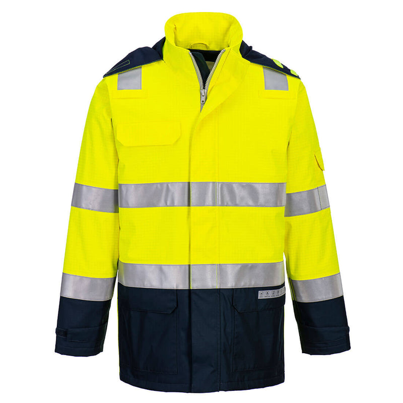 Bizflame Hi-Vis lämpövuorellinen ja sateenkestävä valokaarisuojattu takki